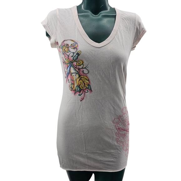 Y2k Bejeweled by Susan Fixel Light Pink Tattoo graphic T-shirt Size M 3505 - Picture 1 of 6